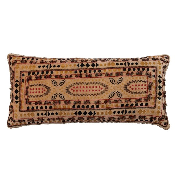 Creative Co-Op Cotton Velvet Embroidered Lumbar Chambray Pillow 36" L x … - Picture 2 of 7